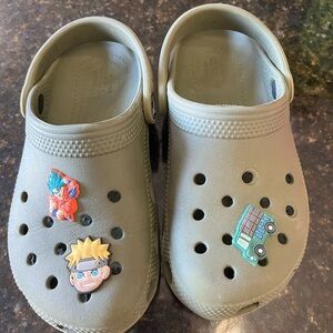 CROCS Kids Green Slippers with Fun Charms